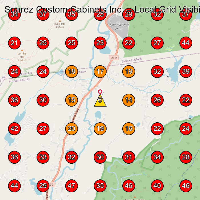 Suarez Custom Cabinets Inc. GeoGrid visibility map for Cabinet Maker in Cold Spring